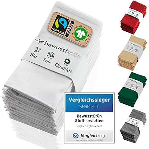 BewusstGrün® 12 Faire & Nachhaltige Stoffservietten + Faltanleitungen I 100% Bio-Baumwolle I 45x45 cm Weiß Cover