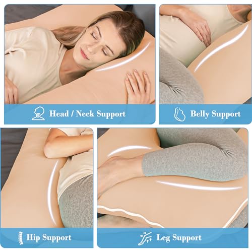 Image of Cute Castle polyester Cooling Cover Pregnancy Pillows, Soft U-Shape Maternity Pillow with Removable Cover - Full Body Pillows for Adults Sleeping - Pregnancy Must Haves - Jumbo 57 Inch - Brown