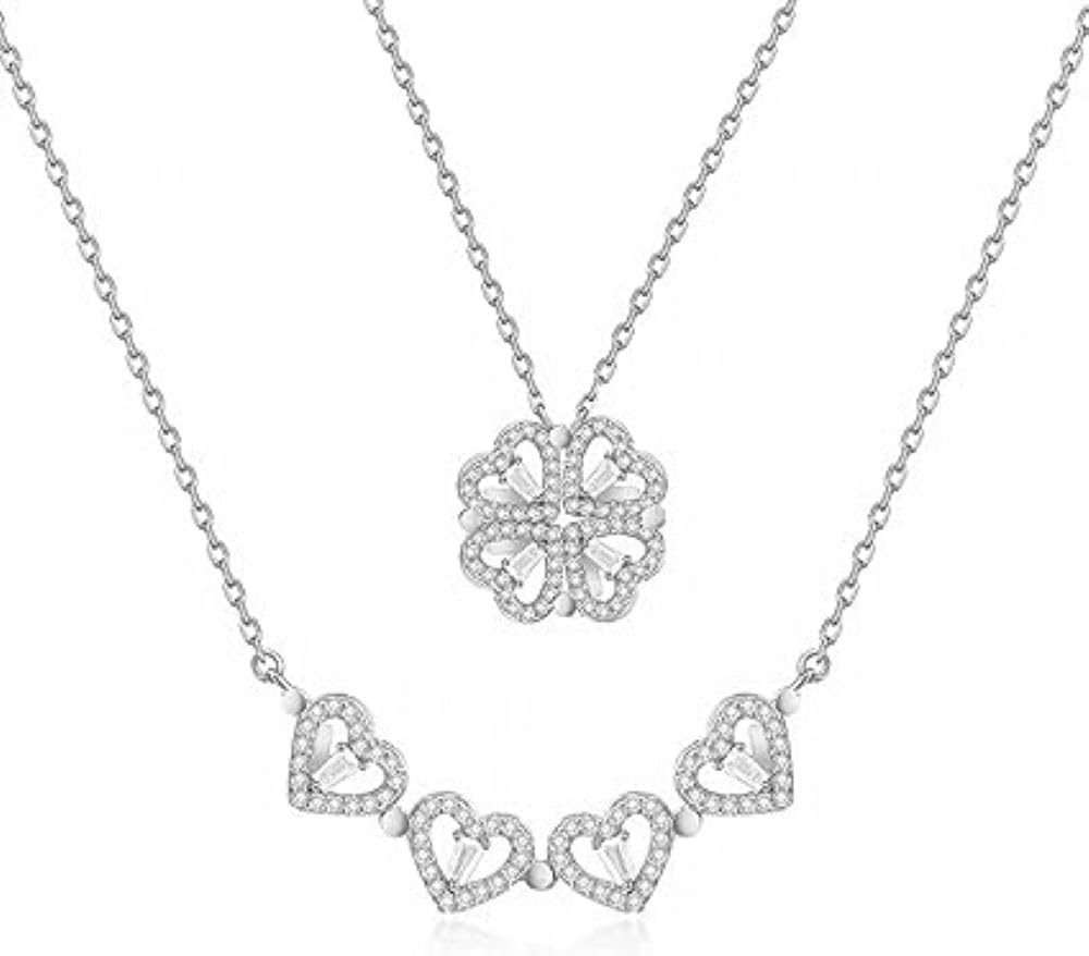Karishma Kreations Silver Two In One Magnetic Hearts Clover Pendant Necklace Women Girls Necklace locket 4 Heart Magnetic Rose Gold Necklace Pendants chains Valentine Birthday Gift (B0CJ8WFMC9) Amazon Price History, Amazon Price Tracker