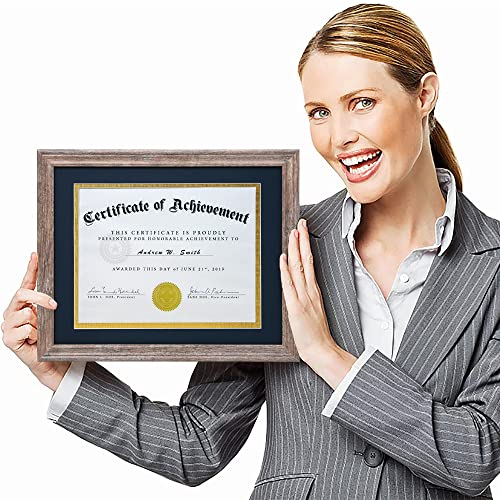 Diploma Frame Tempered Glass - Document Frames 8.5X11 With Mats(Navy, Black, White, Golden), Rustic Wooden Graduation Picture Frame 11X14 Without Mat For Certificate, Degree (Set Of 2, Brown) #TOP4