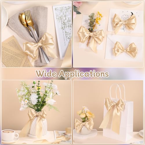 Image of woric Champagne Gold Ribbon 1 1 /2 Inch 60 Yards Wide Gift Satin Ribbons Gold Bows for Graduation Gift Wrapping Flower Bouquet Birthday Decorations