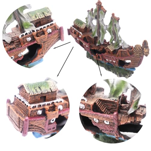 Image of Ulifery Aquarium Boat Shipwreck Sunken Pirate Ship Resin Fish Tank Decorations Aircraft Carrier for Betta