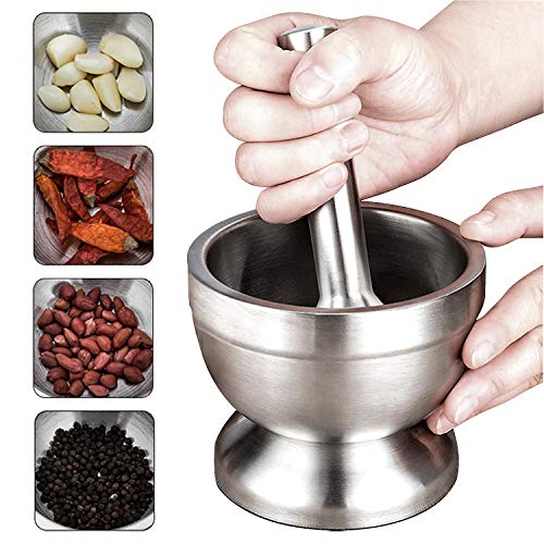 Pill Crusher, Stainless Steel Mortar And Pestle With Anti Slip Base  For Grinding Herbs Spices, Kitchen Spices Herbs Pesto Grinder  #TOP1