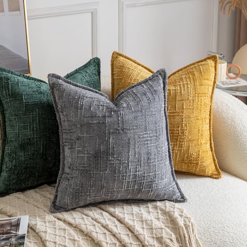 Image of MADIZZ Pack of 2 Chenille Throw Pillow Covers 16x16 Inch Green Soft Neutral Decorative Throw Pillows for Couch Sofa Boho Accent Cushion Covers Modern Farmhouse Home Decor for Bedroom Living Room
