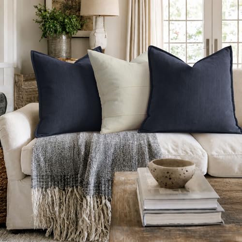 Image of ZWJD Navy Pillow Covers 22x22 Set of 2 Chenille Throw Pillow Covers with Elegant Design Soft and Luxurious Decorative Throw Pillows for Couch, Bed, and Home Decor