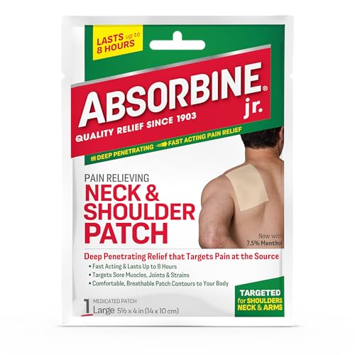 Absorbine Jr. Neck & Shoulder Pain Relief Patches - Fast-Acting 7.5% Menthol Patches for Muscle Joint & Arthritis Pain Relief - Up to 8 Hours Flexible Non-Greasy & Comfortable - 18 Count