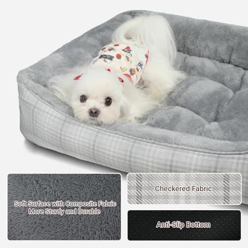 MIHIKK Rectangle Dog Beds for Small Dogs & Cats, Orthopedic Sleeping Pet Bed for Couch with Durable Puppy Cuddler and Anti-Slip Bottom Machine Washable 20 * 18 Inch (Gray) - Image 4
