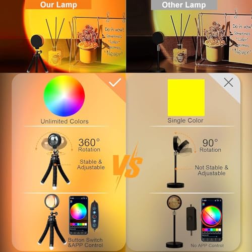 Kangtaixin Sunset Lamp - Lámpara de Puesta de Sol RGB - Control por Aplicación USB Proyector LED 360 ° Giratorio Luz de Ambiente Romántica Visión, Adecuada para Fotografía, Selfie - imagen 5