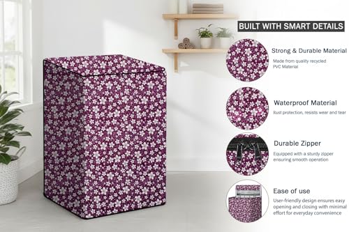 Image of Stylista PVC Washing Machine Cover Compatible for 7 KG Fully-Automatic Top Load TL-RGS, Floral Pattern Purple