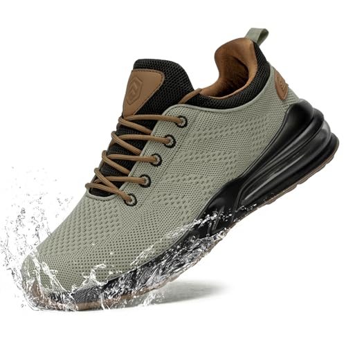 Best Shoes for Maintenance Workers: Top Picks 13 LARNMERN Men Non Slip Work Sneakers Water Resistant Food Service Zapatos Trabajo Antideslizantes Walking Shoes Waterproof Shoes Slip-on, Brownish Green 10.5