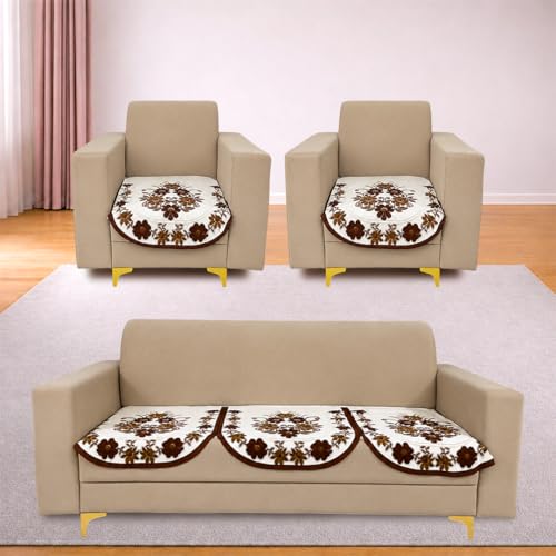Image of Homerz Premium 'Surya Series' Sofa Cover | Stylish Sofa Protector | Net Fabric | Anti-Stain & Washable Slip Cover Exact Size Antislip (Daisy Brown, 5 (3+1+1) Seater, Only Seat Cover)