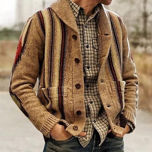 Knitwear Sweater for Men's Coat Fashion Retro Lapel Button Loose Plus Size Cable Knited Cardigan Henley Sweater2