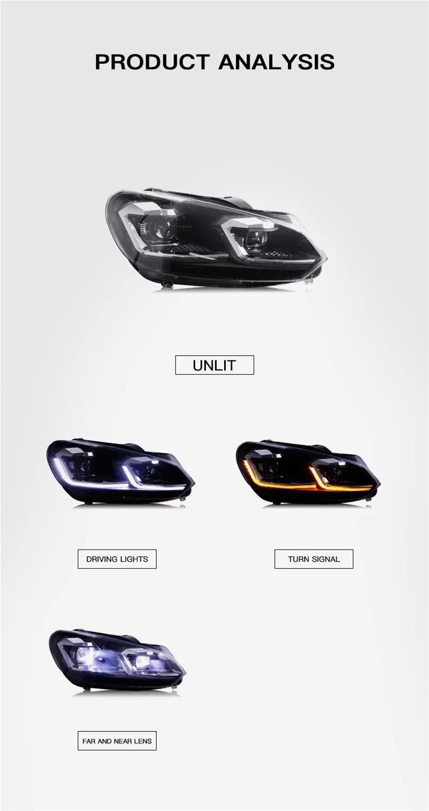 Migliora la sicurezza della guida notturna Gruppo Fari Auto Luce Di Marcia Diurna Streamer Indicatore Direzione Lente Xenon Lam Per VW Per Golf 6 2010-2012