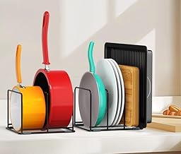 7 Tire Expandable Pots and Pans Organizers Rack，Pot Cover Rack Grill Pan Rack Sticky Board For Cabinets， (POT RACK)