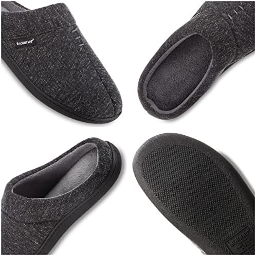 isotoner Men's Preston Knit Slip-On Hoodback Slipper, Dark Charcoal Heather, 13-14 | Image 1