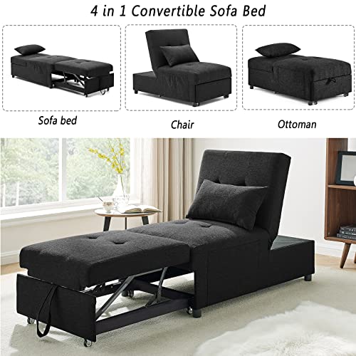Antetek Sleeper Chair Bed, Convertible Chair 4 In 1 Multi-Function Folding Ottoman Sofa Bed Pull Out Sleeper Chair Beds, Adjustable Backrest, Single Bed Chair For Small Space, Black(44” X 26” X 33”H) #TOP1
