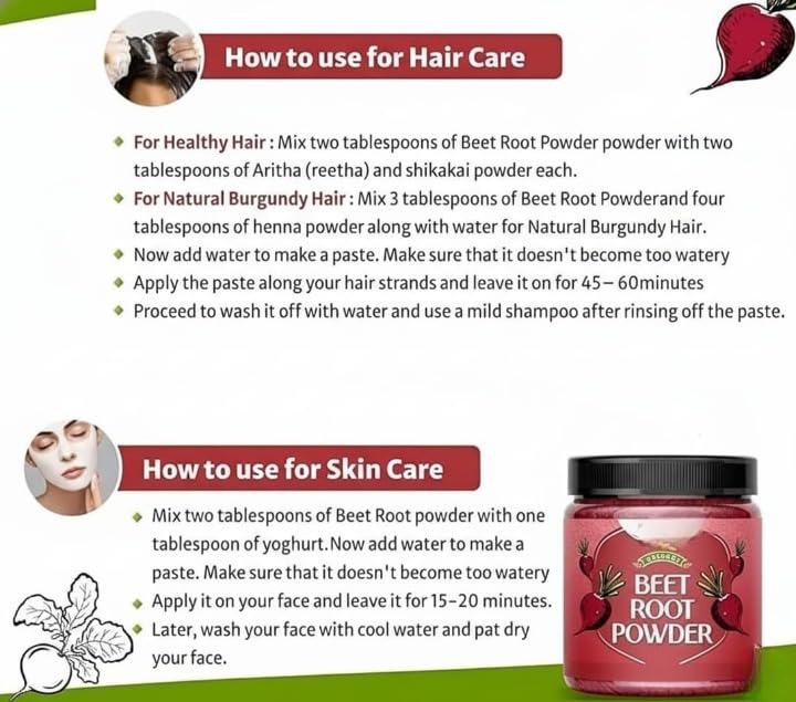 Pure & Natural Beetroot Powder for Health, Skin & Hair with Wooden Spoon - 200g | 7 Oz