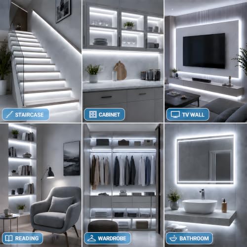 Tira LED COB 16.4 pies GUPUP luz blanca 6500K 24V dimmable miniatura 7