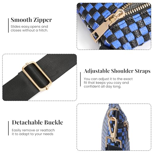 Image of Woven Crossbody Bags For Women, Checkered PU Waist Pack Travel Sling Bag