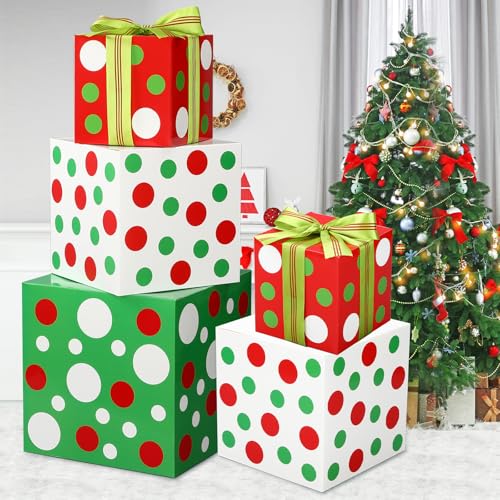 Epakh 3 Pack Green and Red Dot Boxes Decoration Large Christmas Stacking Boxes with Lids for Green Red Dot Decorative Nesting Storage Gift for Xmas...