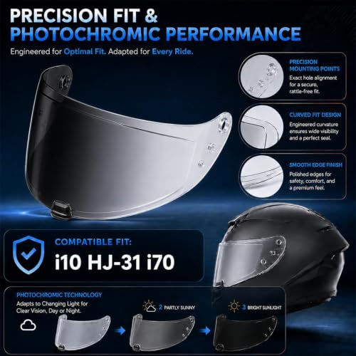Image of PSLER i10 HJ-31 i70 Visor- i10 Helmet Visor HJ 31Helmet Face Shield motorcycle Shield Accessories Replacement for i10 HJ-31 i70,Photochromic