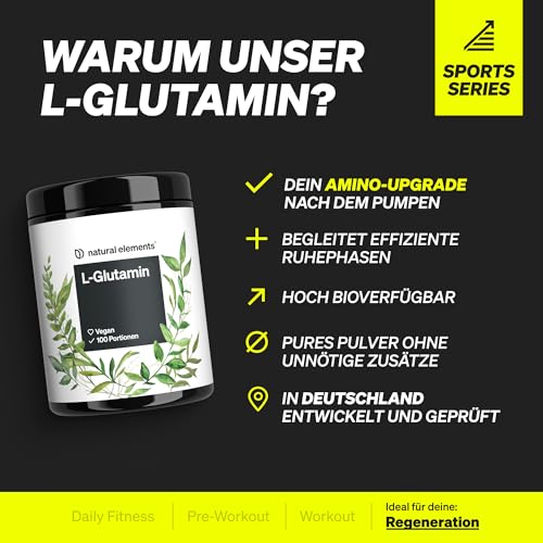 natural elements L-Glutamin Pulver – 500g – reines L-Glutamin – geschmacksneutral – vegan, hochdosiert, ohne Zusätze – in Deutschland entwickelt 3