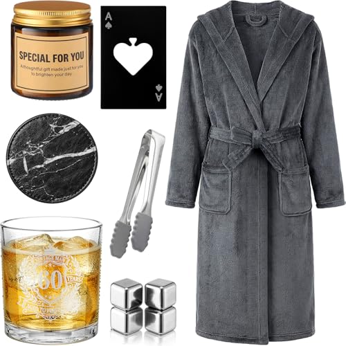 Twistover 10 Pcs 60th Birthday Gifts for Men 60 Years Old Birthday Gifts, Hooded Bathrobe...