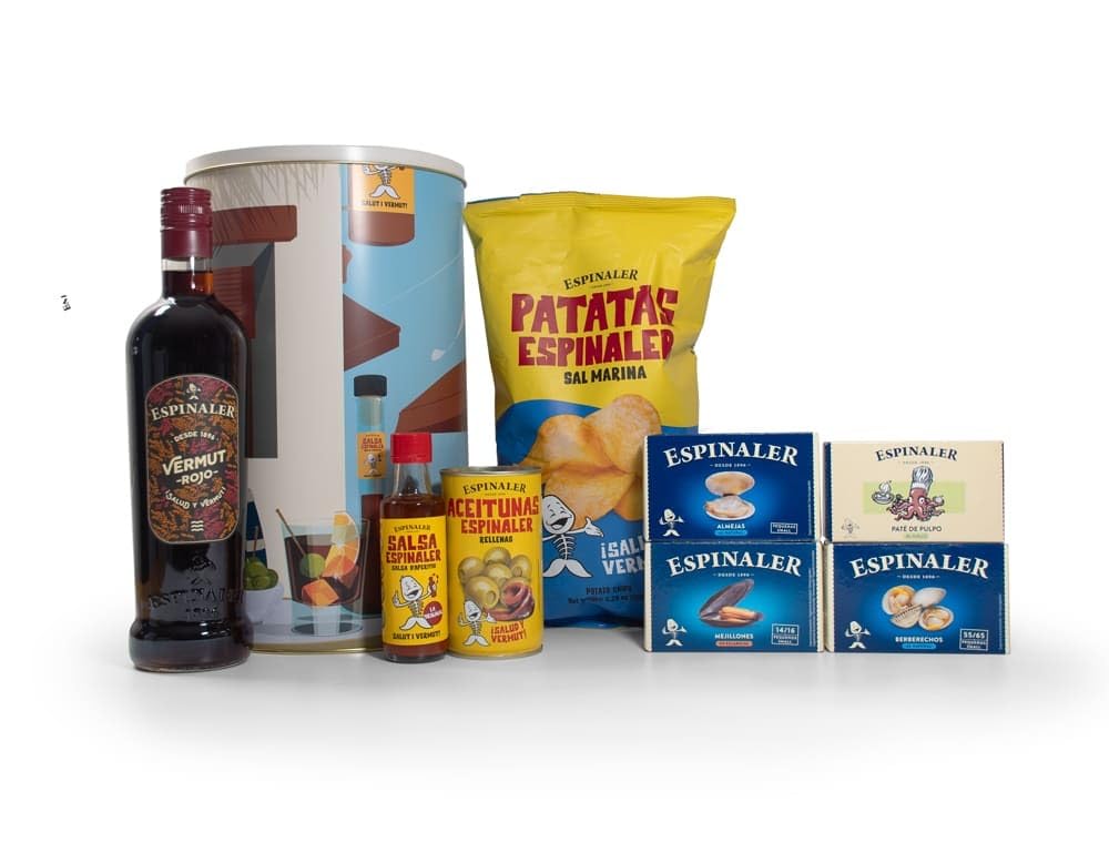 Espinaler Cesta Regalo Gourmet - Pack de Regalo Ideal para Cocina y Celebraciones - Lote Surtido de Reservas, Aperitivos y Mariscos - Nuevo Aperitivo Almadrava
