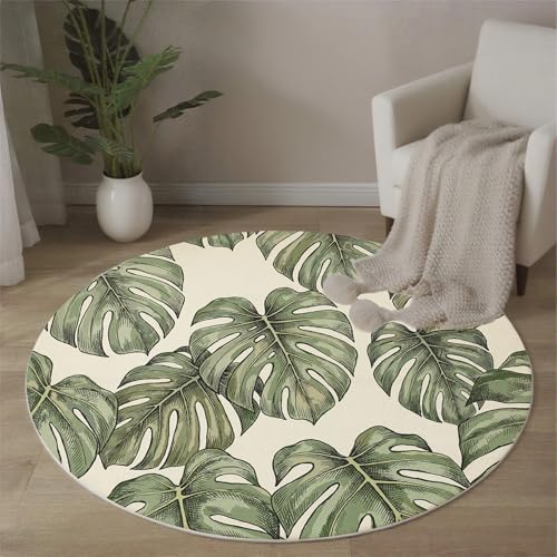 Tapis rond naturel vert clair pour une descente de lit douillette