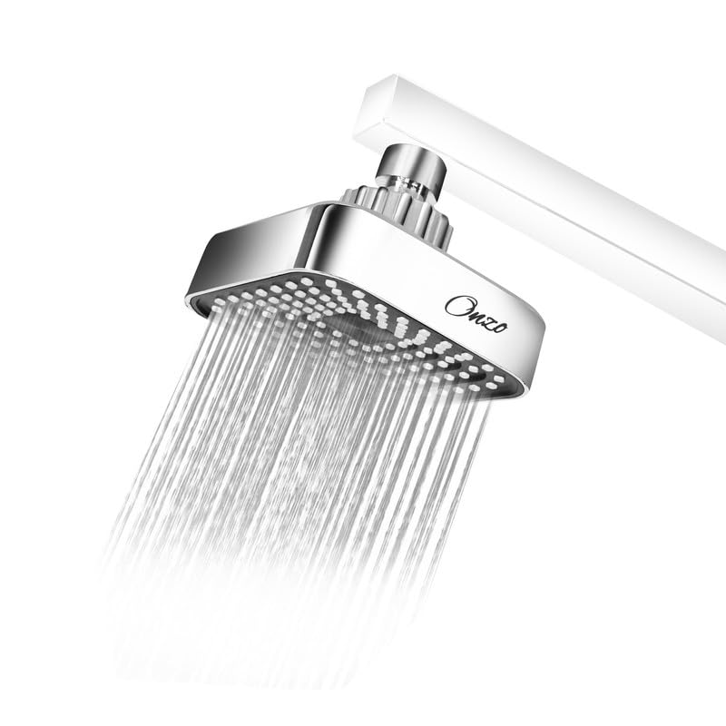 Image of Onzo ZS 4-Inch ABS Overhead Rain Shower Head| 360 Adjustable Swivel Ball Joint | Chrome Finish | Durable & Rust-Proof High-Pressure Bathroom Shower