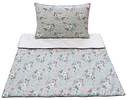 ECO zestaw pościeli dla niemowląt z naturalnej bawełny łóżko do łóżeczka dziecięcego kołdra + poduszka (kołdra 120 x 150 cm + poduszka 40 x 60 cm, szara)
