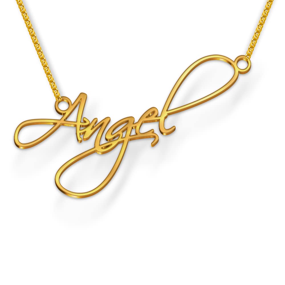 Dreamrax Angel Cursive Gold & Silver Name Pendant Necklace, Best Jewelry Gift for Girls.