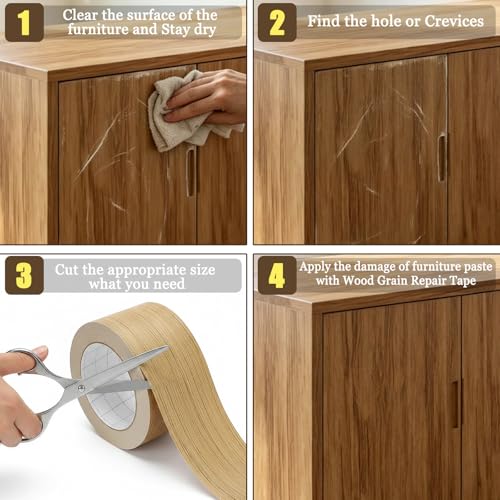 Image of GSCIT Club Oak Wood Tape, 2.4 inch X 15ft Self Adhesive Wood Grain Tape Repair Wallpaper for Tables, Chairs, Baseboards, Doors, Windows, Floors, Handicraft DIY.