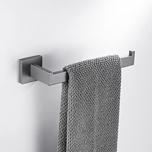 Stylish Gray Bathroom Accessories Set - Modern Towel Rack Toilet Paper Holder Towel Rail Hook Soap Dish Toilet Brush & Double Layer Basket for Chic Home Décor