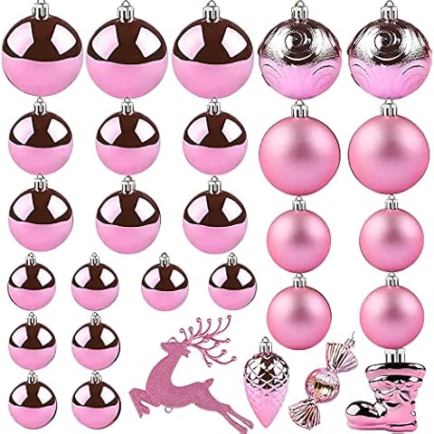 30 Weihnachtskugeln Weihnachtsdeko Set,Rosa Kunststoff Weihnachtsbaumkugeln Cover
