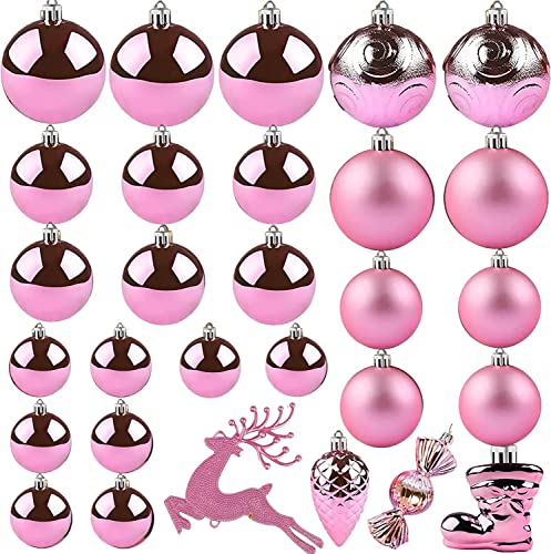 30 Weihnachtskugeln Weihnachtsdeko Set,Rosa Kunststoff Weihnachtsbaumkugeln mit Aufhänger Christbaumkugeln Plastik Bruchsicher, Weihnachtsbaumschmuck Hängender Baumschmuck Set (Rosa) Cover