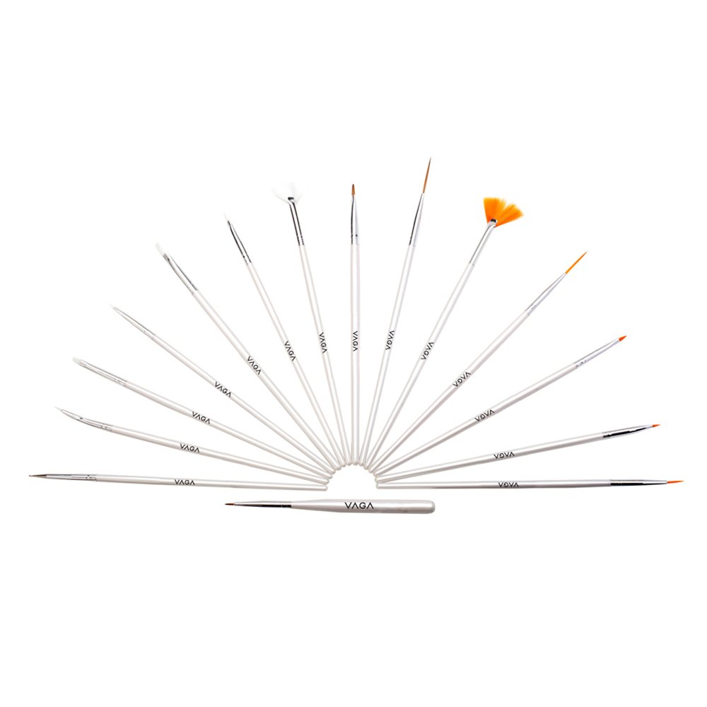 Professional Set of 15 Nail Art Brushes/Tools Including Stripers/Liners & Dotter By VAGA