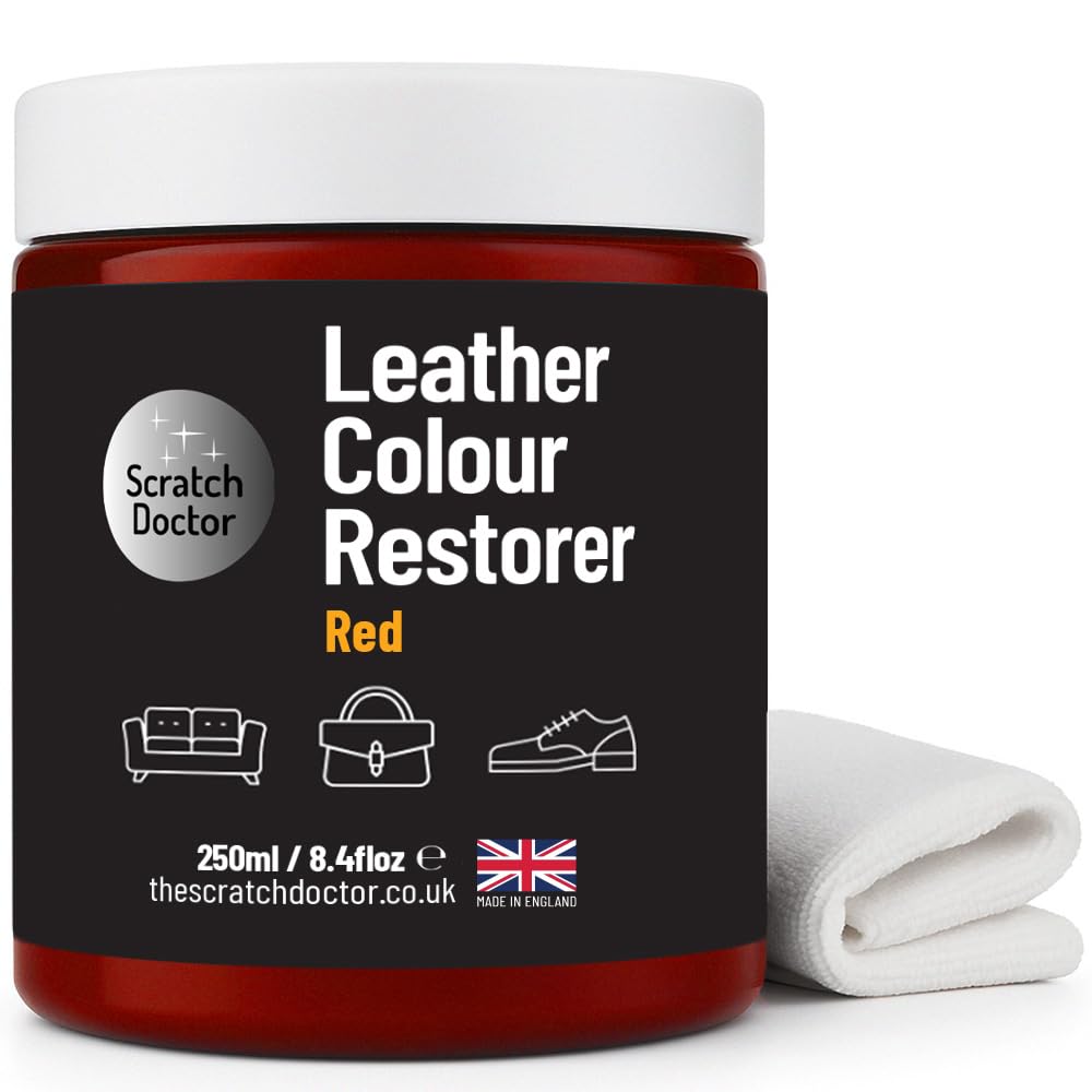 The Scratch Doctor Leather Colour Restorer Recolouring Balm Repair Treatment for Faded & Worn Absorbent Leather Furniture, Sofas, Chairs (Red, 250ml)