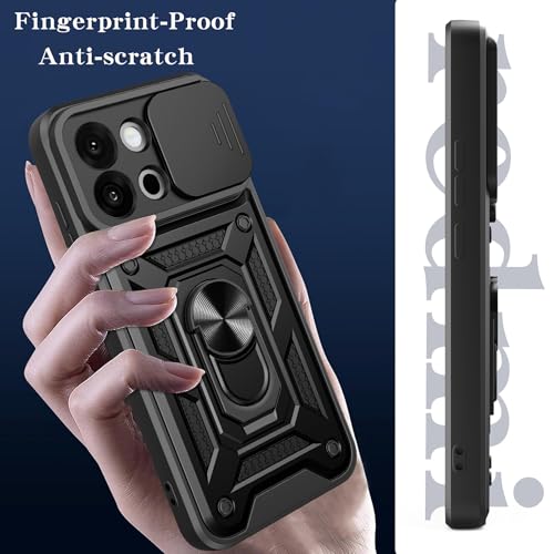 Image of Casodon Heavy Duty Back Case Cover for Nothing Phone 3A Lite 5G, Shockproof Nothing Phone 3A Lite Back Cover, Ring Case with Kickstand and Camera Protection Shutter - Black