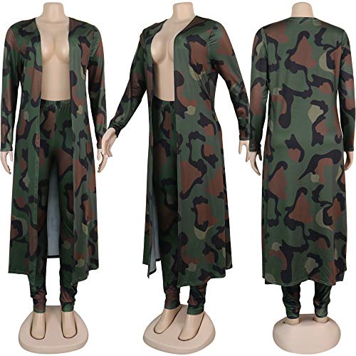 Image of Womens Fashion Printed Long Cardigans 2 Piece Outfits,Long Sleeve Coat and Trousers Set