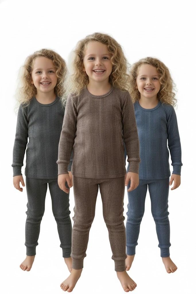 A.T.U.N. (ALL THINGS UBER NICE) Comodo set di biancheria intima termica per ragazze, morbida, calda, a maniche lunghe, girocollo, top termico con pantaloni abbinati, comodo set di biancheria intima