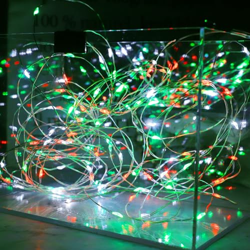 Image of Christmas Lights White Green Red String Lights, 4 Pack Totel 400LED Copper Lights Battery Operated Remote Control Fairy Lights for Xmas Tree, Party, Home, Indoor Outdoor Decor