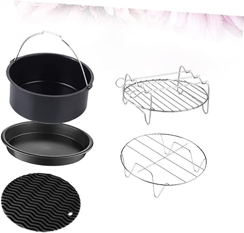 Miniatura 5 de Juego de 5 piezas de sartén de parrilla para horno, accesorios de parrilla redonda, bandeja para hornear, sartén redonda, kit de olla para pizza,