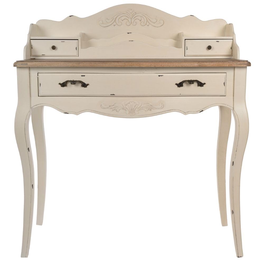 Romantischer Schreibtisch Versailles 90cm antik-Weiss braun Sekretär Shabby-Chic Schubladen Bicolor