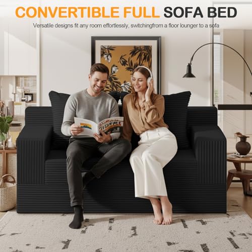 Erament Loveseat Boneless Convertible Sofa Bed, Folding Floor Futon Sleeper Sofa Couch Bed- Boneless Foldable Couch, Corduroy Pull Out Sofa Bed with 2 Pillows for Living Room & Bedroom - Image 3