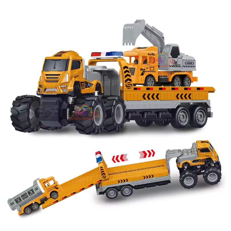 Image of 1:43 4Wd Diecast Alloy Construction Excavator Truck Toys With Friction Powered Miniature Car Vehicle Toy For Kids, Boys And Girls (Pack Of 1 - Multi Construction Excavator Truck)