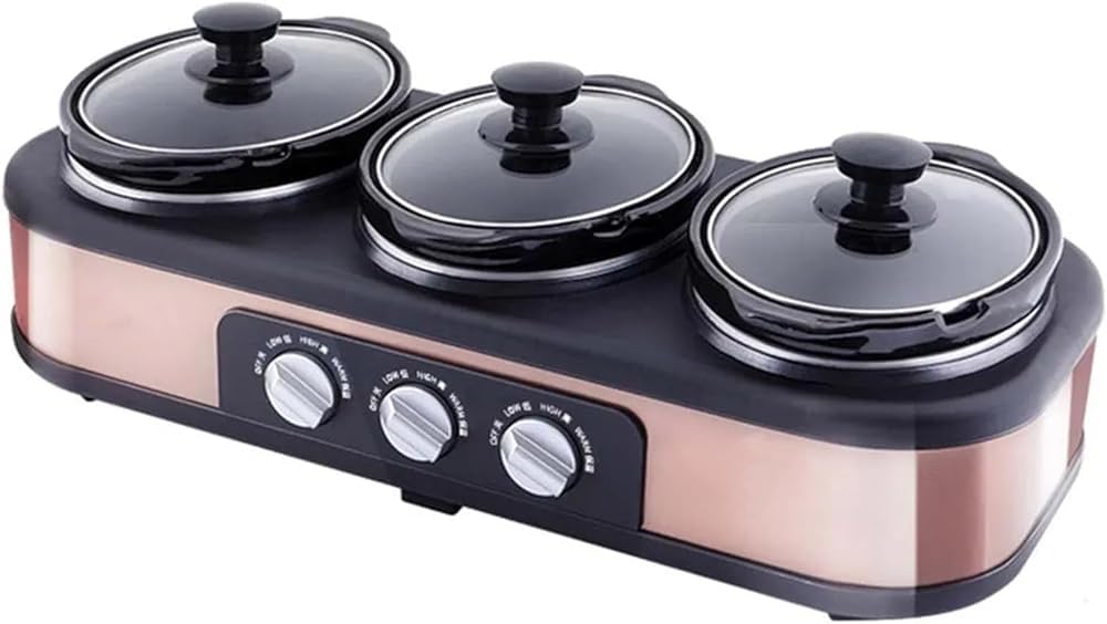 Slow Cooker Stainless Steel Three Head Stew Pot Automatic Cooking Machine with Removable Ceramic Pot Family Sized Energy