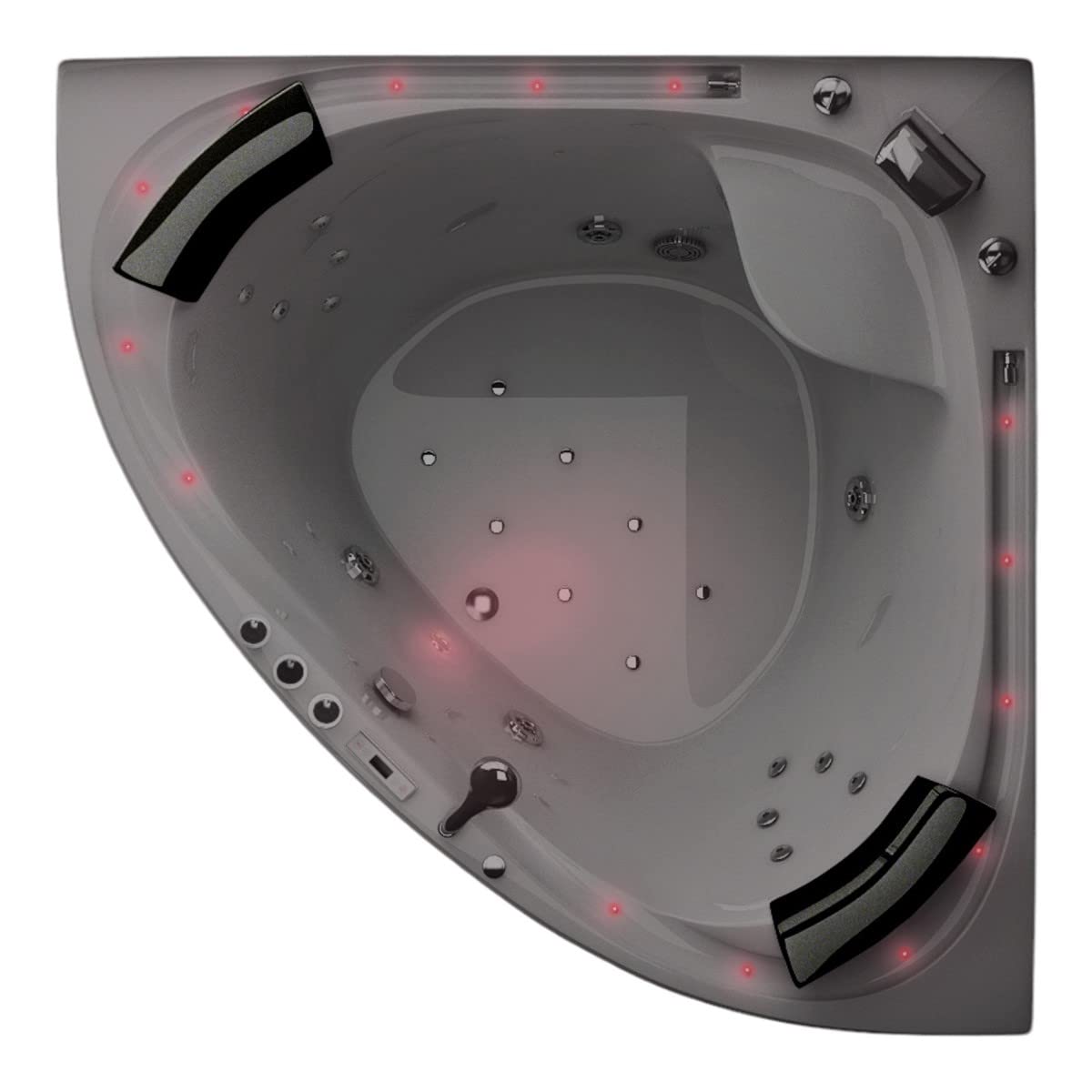 Jet-Line® Whirlpool | Villa Sabrina Weiss 1.6 x 1.6 m XXL | Neu mit Bachlauf und Wasserfall | Vollaustattung Eckbadewanne | Pool Eck Badewanne | Whirlwanne | Ozon Heizung LED