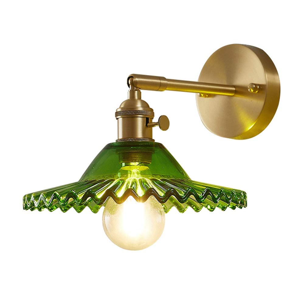 YNIYUJKL Wall Lamp, V-Intage Wall Light Glass Shade Brass Wall Lamp Rotatable Wall Sconce, Bedroom Bedside Antique Wall Lighting Fixture, Living Room Wall Mounted Lamps, E27