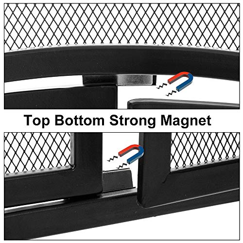 VINGLI Wrought Iron Fireplace Screen with 2 Magnetic Doors, Fire Place Panel Free Standing Gate with Mesh Cover for Baby Safe, Spark Guard and Wood Burning Hearth Accessories